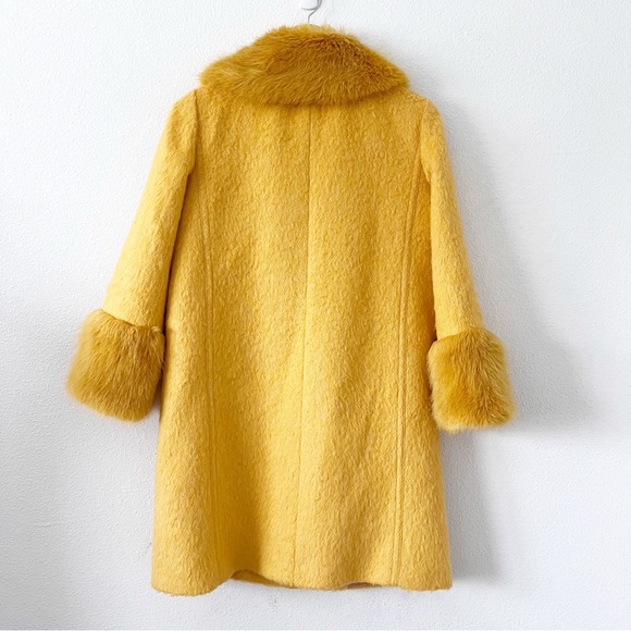 Kate Spade Fluffy Wool Faux Fur Trim Yellow Coat - Picture 9 of 10